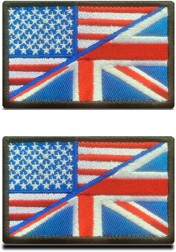 2 Packs British Union Jack UK/USA American United States Flag Patch Embroidered Hook and Loop National Applique Emblem, Tactical U.S.- U.K Friendship Flag Patch for Uniform Clothes Bags Cap Team