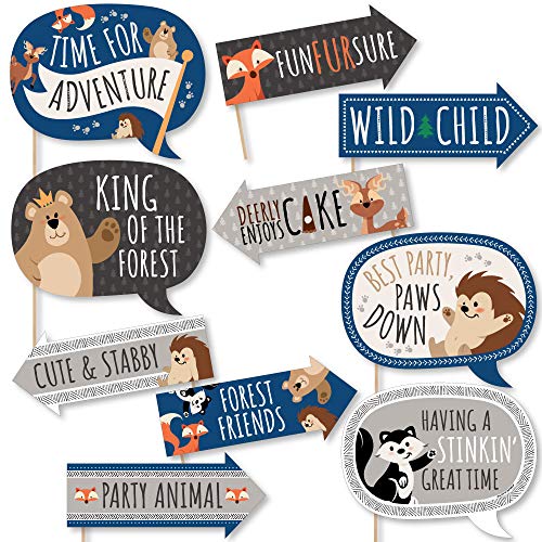 Funny Stay Wild Forest Animals Woodland Baby Shower or Birthday Party Photo Booth Props Kit 10 Piece