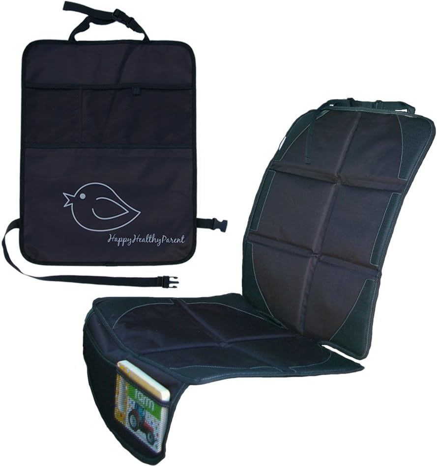Child Car Seat Protector Makes Cleaning Up Your Car Easier! Included Kick Mat Organiser Allows Easy Access to Baby Items! Thick Padding Preserves Upholstery to Retain Value of Vehicle! (Black)