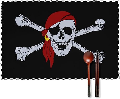 Jolly Roger - Juego de 6 manteles individuales lavables antideslizantes para bodas, fiestas, 12 x 18 pulgadas