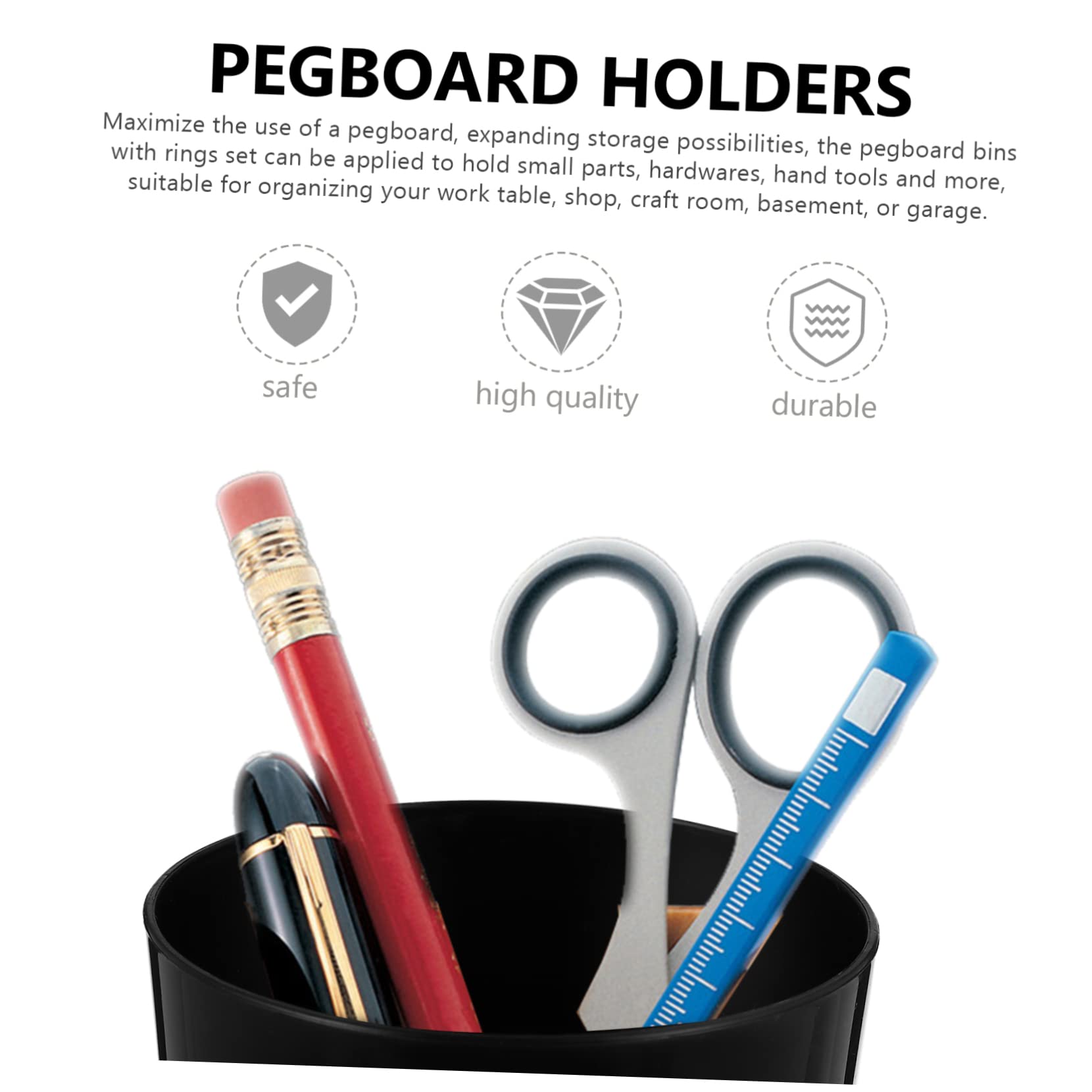 ULTECHNOVO Pegboard Cups Bins 4pcs Metal Hooks and Cups Wall Organizer for Hardware Tools Wrench Screwdriver