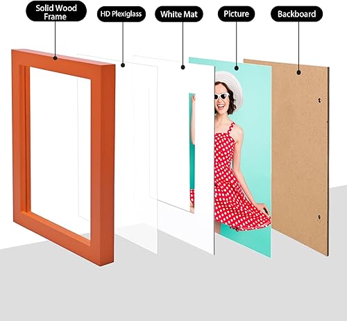 Vista 523 de KINLINK Marco de fotos A4 natural, de madera maciza con plexiglás acrílico para fotos A5 con paspartú o A4 sin paspartú, marco de fotos para mesa