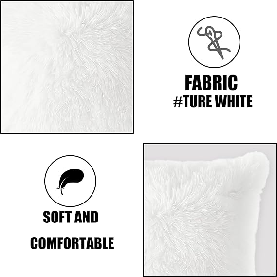 2pcs White Cushion Covers, Fluffy Cushion Covers for Bed, Decorative Pillows for Bed, White Fluffy Cushions, 45cm x 45cm Faux Fur