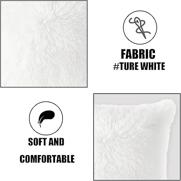 2pcs White Cushion Covers, Fluffy Cushion Covers for Bed, Decorative Pillows for Bed, White Fluffy Cushions, 45cm x 45cm Faux Fur