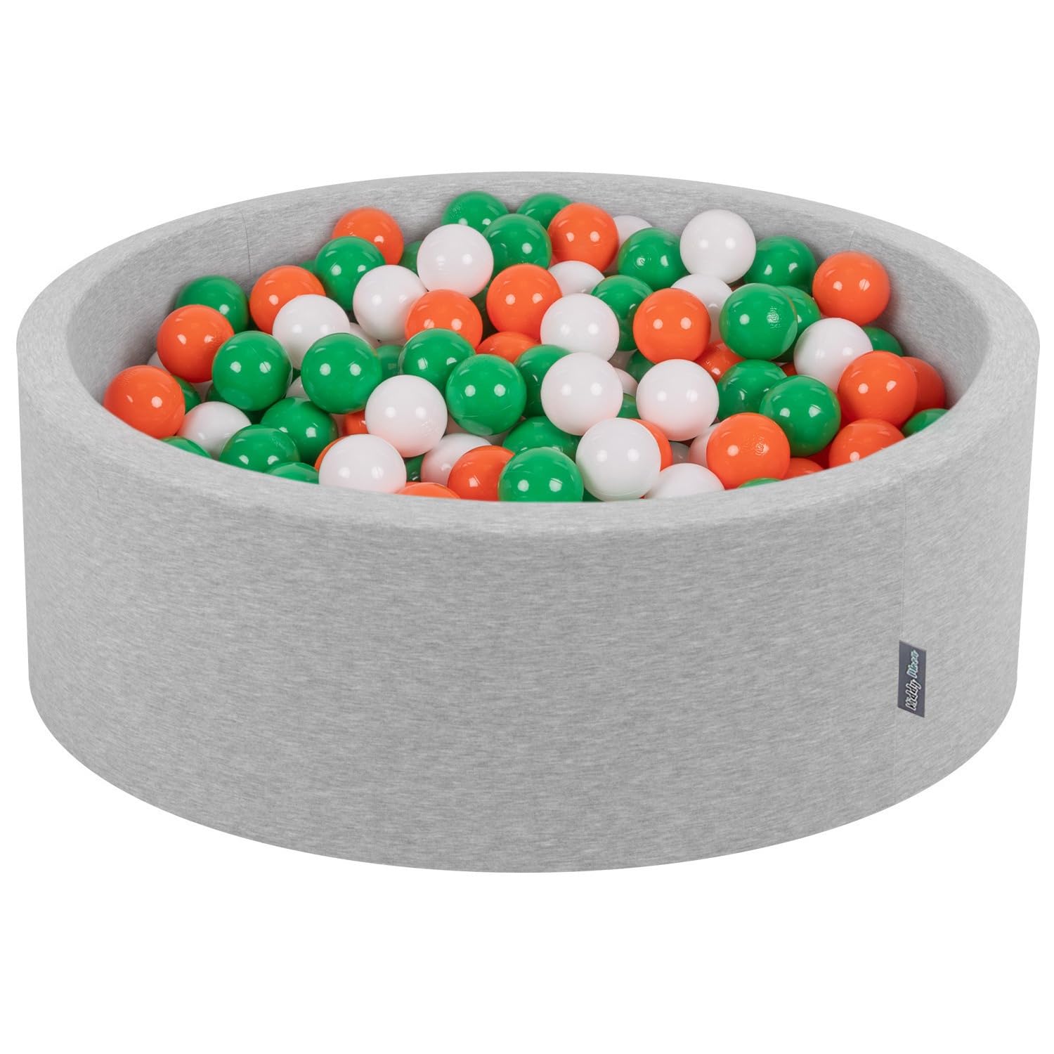 KiddyMoon Baby Ball Pit 90 X 30 Cm / 200 Balls 7 Cm Soft Foam For Infants And Toddlers From 8 Months Removable Cotton Cover, Ireland: Green/White/Orange