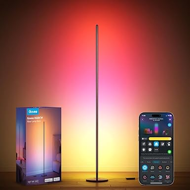 Govee RGBIC Floor Lamp Basic, LED Corner Lamp Works with Alexa, 1000 Lumen Smart Modern Floor Lamp with Music Sync and 16 Million DIY Colors, Color Changing Standing Lamp for Bedroom Living Room Black