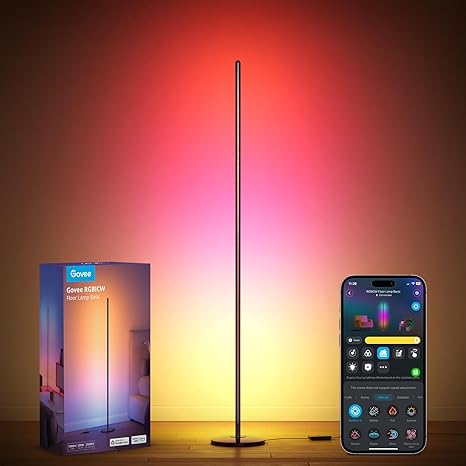 Govee RGBIC Floor Lamp Basic, LED Corner Lamp Works with Alexa, 1000 Lumen Smart Modern Floor Lamp with Music Sync and 16 Million DIY Colors, Color Changing Standing Lamp for Bedroom Living Room Black