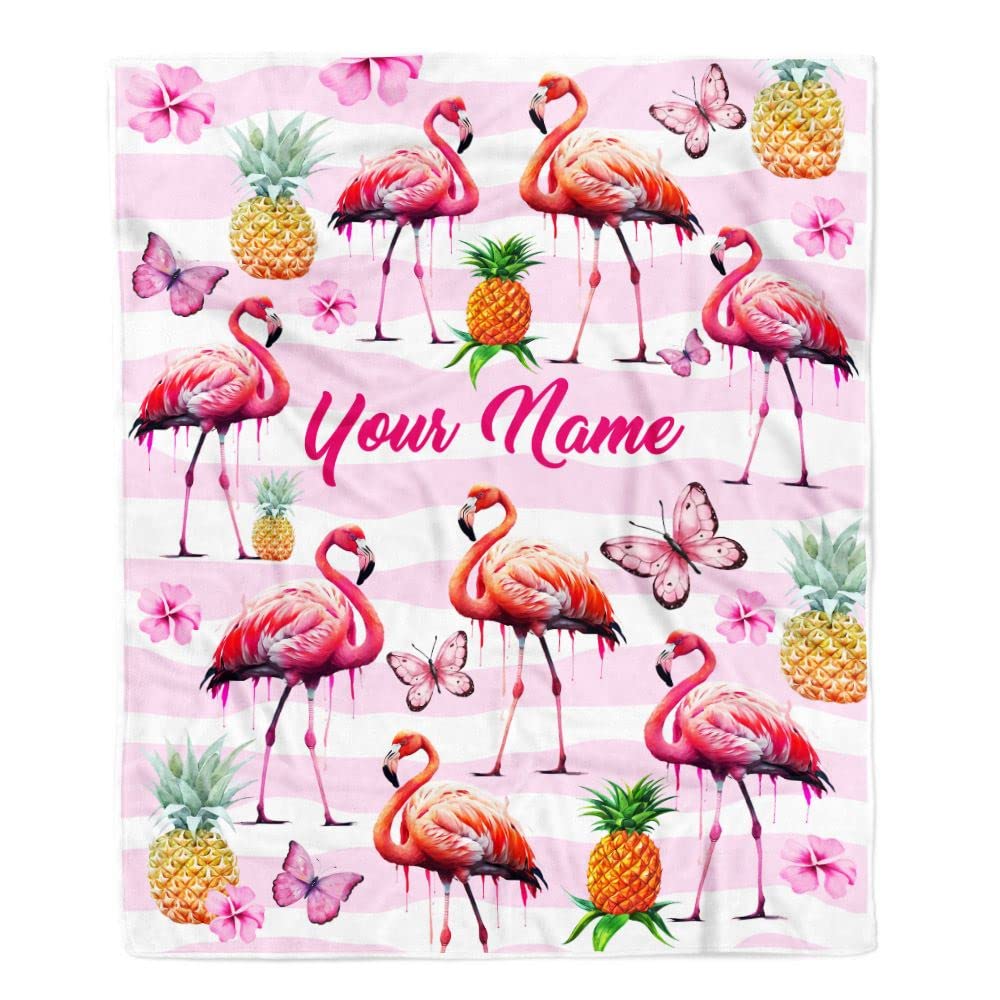 TeesNow Personalized Flamingo Blanket Custom with Name Floral Pineapple Newborn Baby Girl Flamingo Daughter Granddaughter Niece Birthday Christmas Fleece Blanket (30 x 40 in Baby Size)
