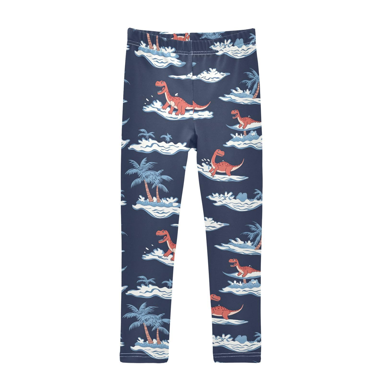 Wusikd Dinosaurs Surfing Girls' Leggings Toddler Doodles Small Kids Yoga Pants Dance Active Tights 7-8T Multi