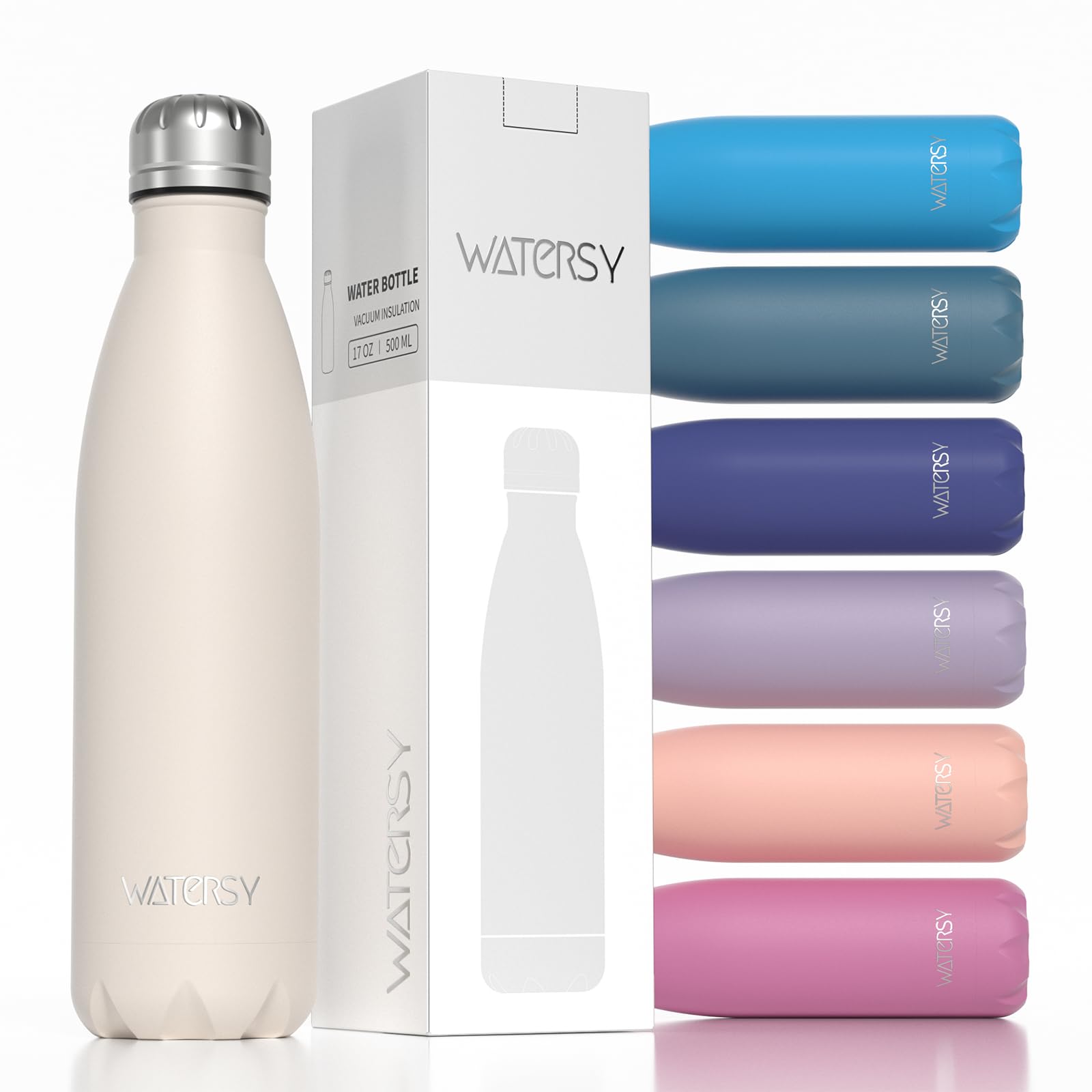 WATERSY Stainless Steel water bottles,17oz/500ml Insulated Water Bottles,Ivory Beige metal water bottle Keeps Drink Cold and Hot,BPA Free kids water