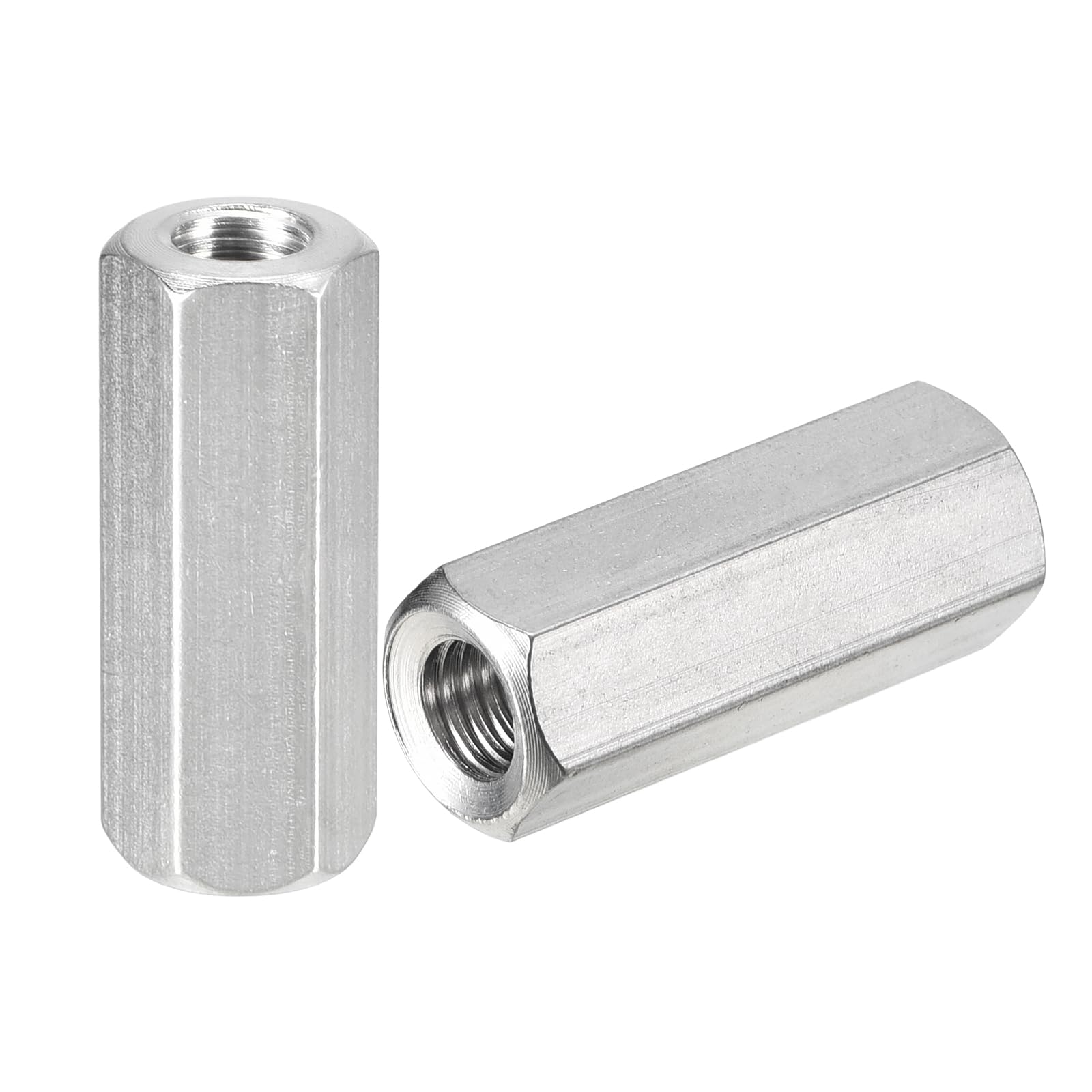 sourcing map M8 x 1.25-Pitch 35mm Length Coupling Nuts, 2pcs 304 Stainless Steel Metric Hex Rod Coupling Nuts