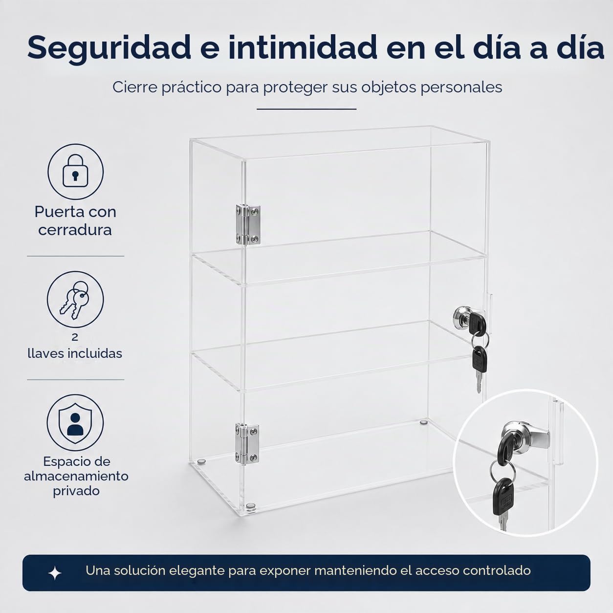 Vetrina con cierre de acrílico transparente de 3 niveles, con cerradura, expositor para casa, oficina, tienda, exposición, objetos de colección