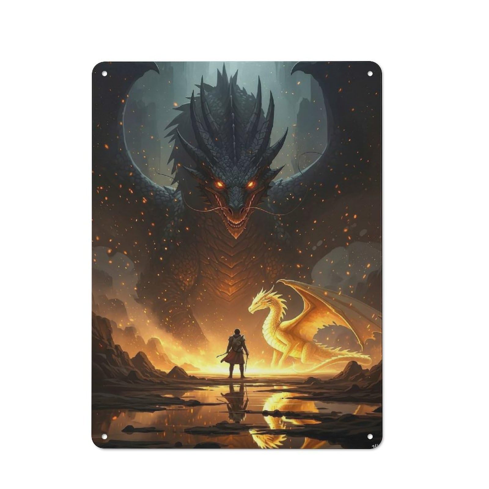 Junmoney Style-5 Dragon Confrontation Hero And Beasts Cottage Style Metal Wall Decor 40X30cm, Farmhouse Metal Sign For Kitchen, Cottage, Porch Or Garden Room
