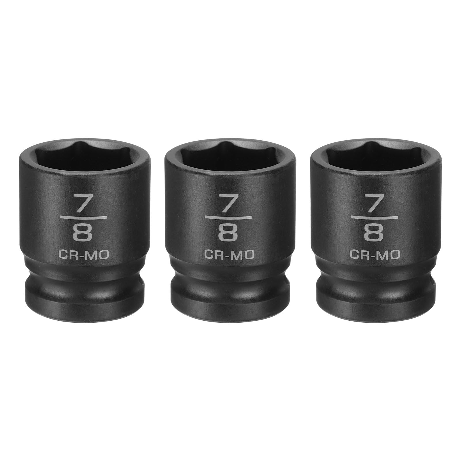 sourcing map 3pcs 6 Point Shallow Impact Socket 7/8" Socket 1/2" Square Drive 38mm (1.5") Long 40CRMO for Home Auto Axle Hex Nuts Bolts Repair, Black — image 1