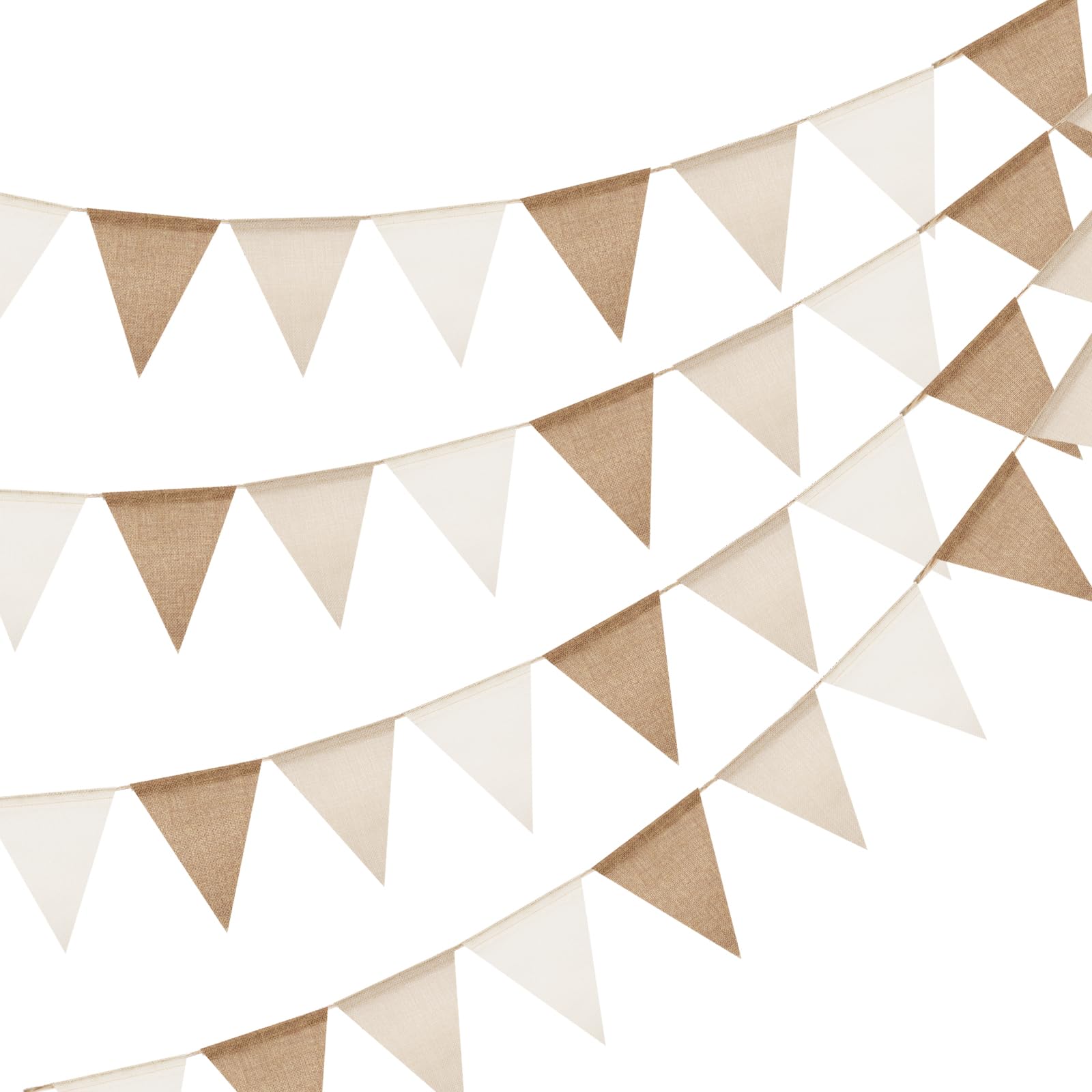jijAcraft Wimpelkette Outdoor Beige Braun: Girlande Wetterfest 12M für Garten Wiederverwendbar Jute Wimpelgirlande mit 36 Stück Wimpel für Camping 3 Stück Deko Wimpelkette für Geburtstag