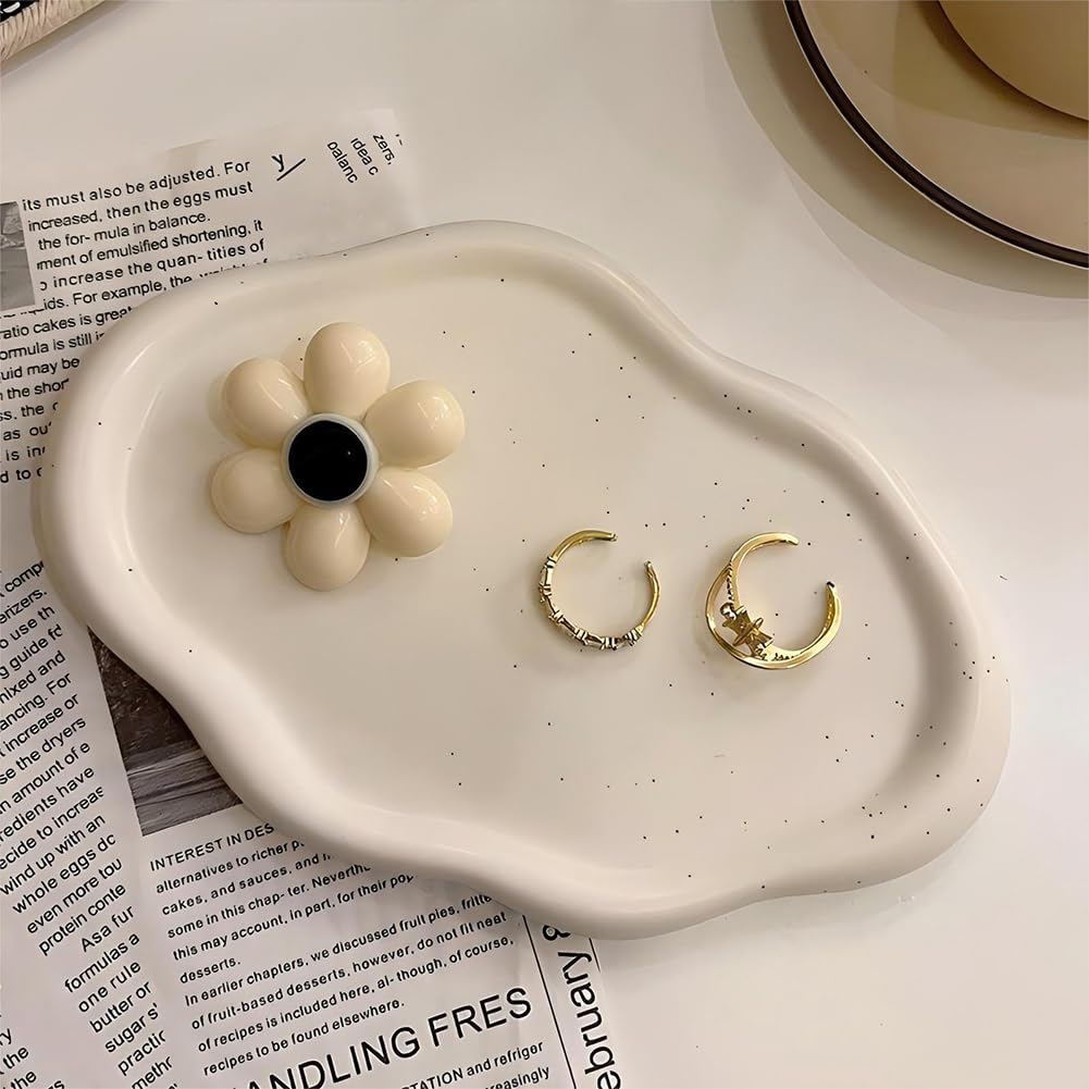 Plato de Joyería, Bandeja de Baratijas de Cerámica Plato de Joyería Simple Bandeja para Llaves, Organizador de Exhibición de Joyería Decorativo para el Día de la Madre, Cumpleaños(Nube blanca)