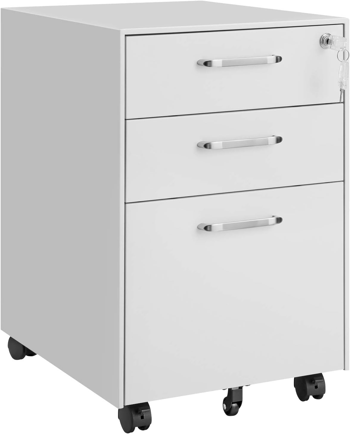 Caisson De Bureau Métallique à 3 Tiroirs Avec Serrure,Blanc- Rangement Sécurisé Et Pratique Pour Documents A4 Legal Letter 95903461