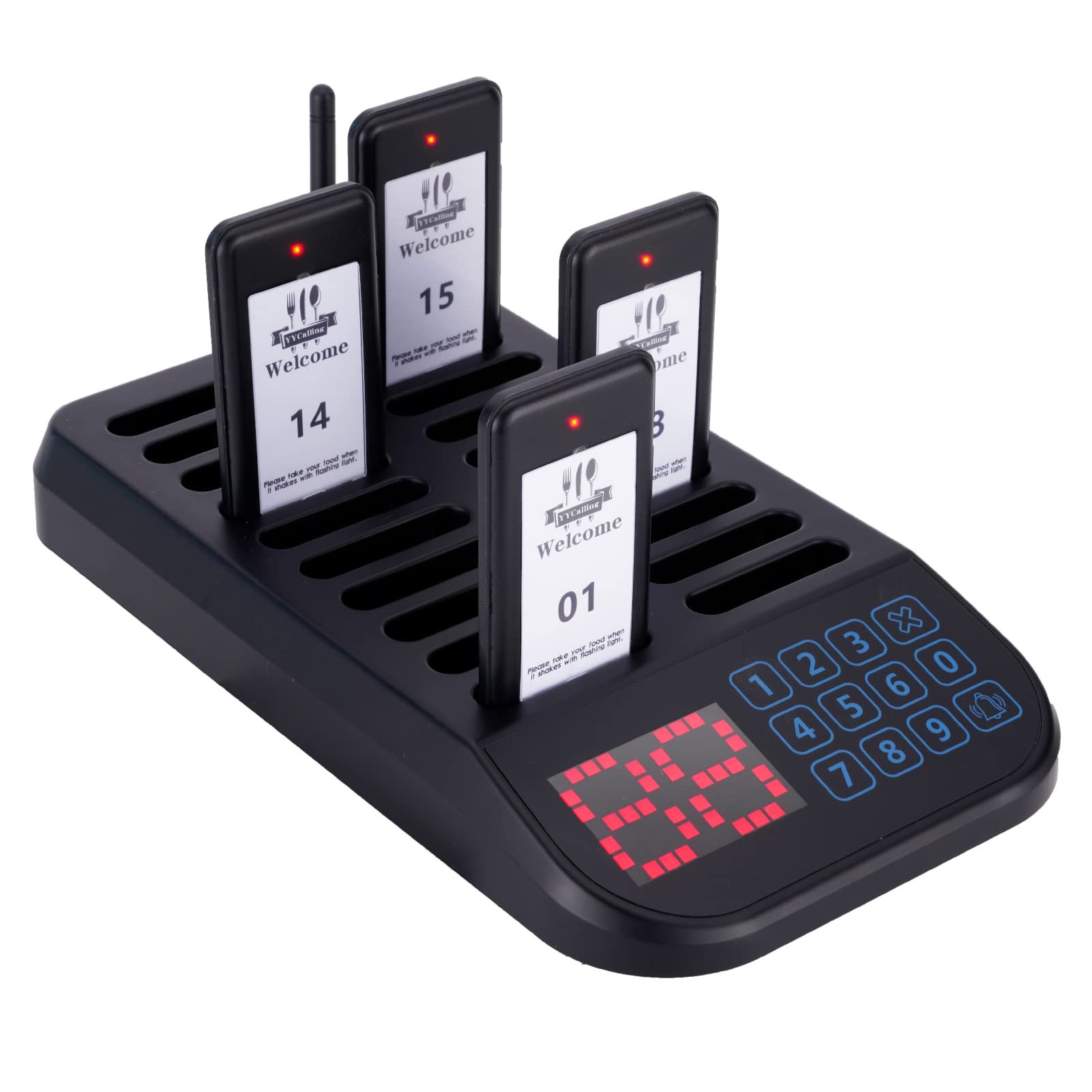 Sistema di cercapersone per ristorante, cicalino per distanziamento sociale, 20 cercapersoni, chiamate wireless con vibrazione, lampeggiante e cicalino, per ristorante, camion, ospedale