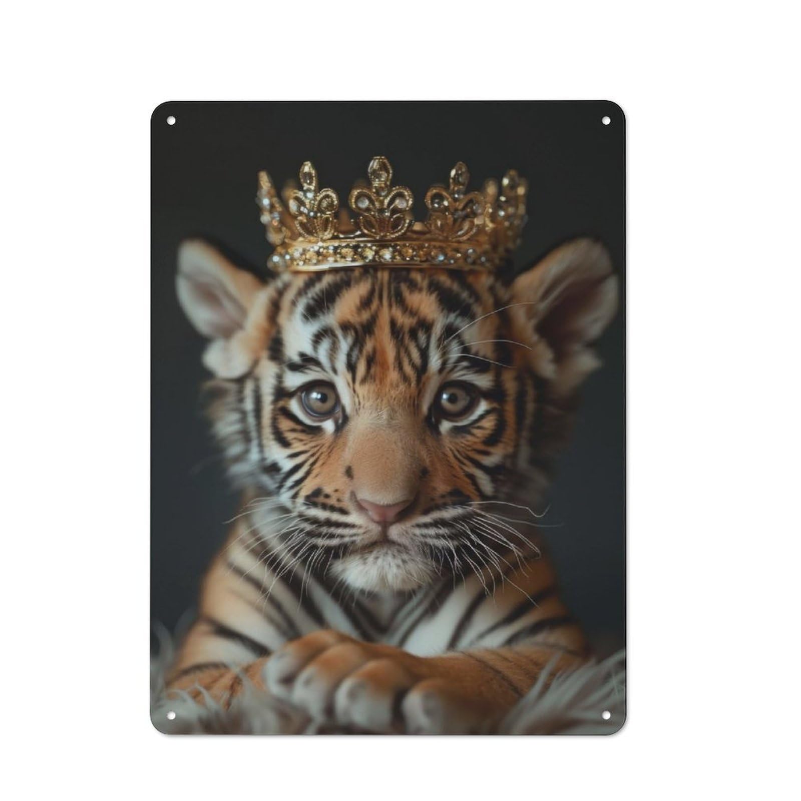 Tiger Pastel Crown Metal Wall Plaque 40x30cm, Simple Retro Office Wall Decor for Office, Study, Studio Or Hallway