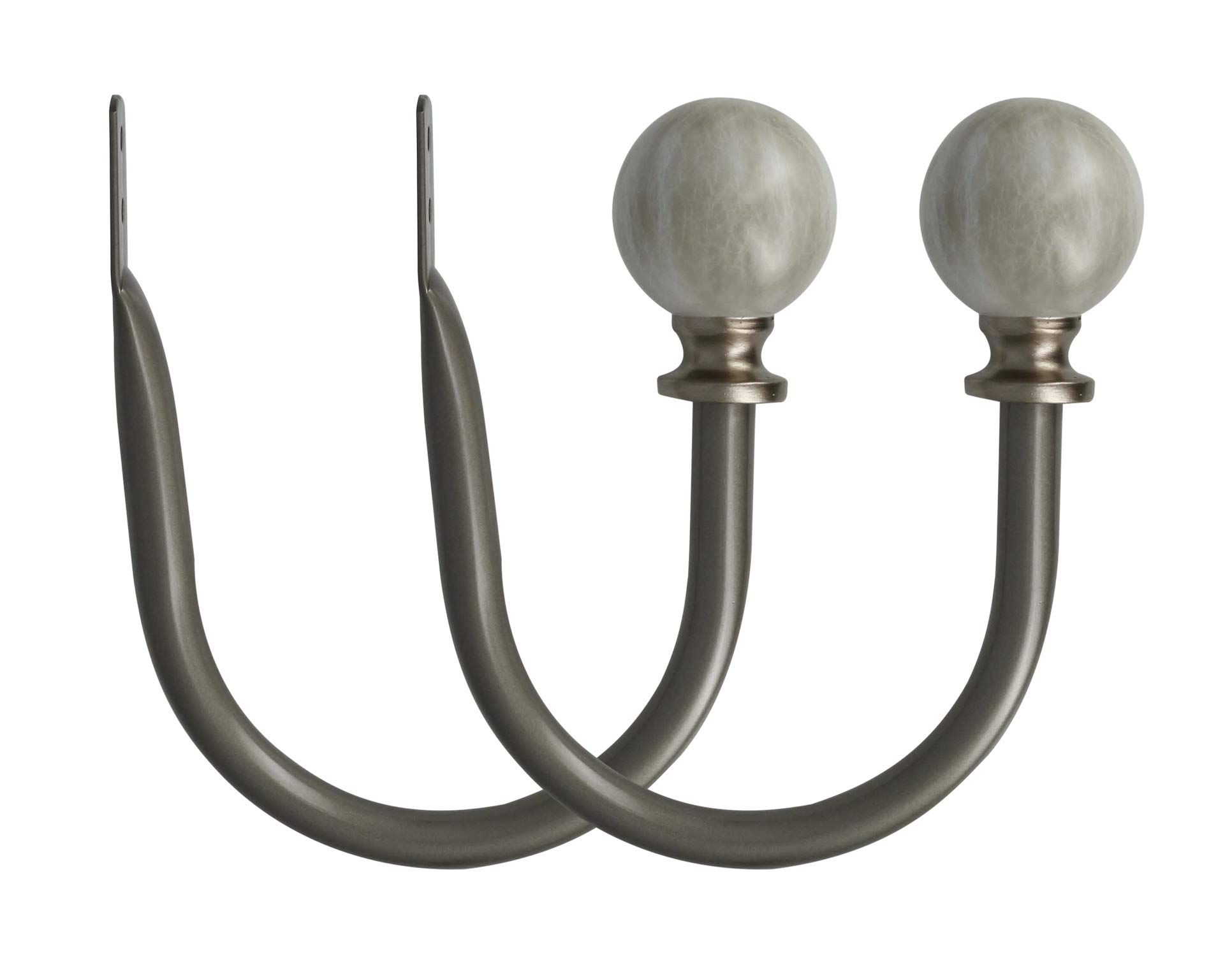 Meriville Set of 2 Decorative Spanish White Marble Ball End Window Curtain Holdbacks for Draperies, Gunmetal