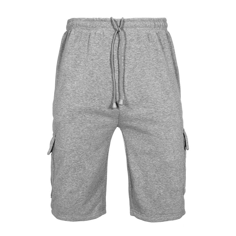 Men's Workout Jogger Shorts Below Knee Length Elastic Waistband Fleece Cargo Sweat Shorts with 5 Pockets