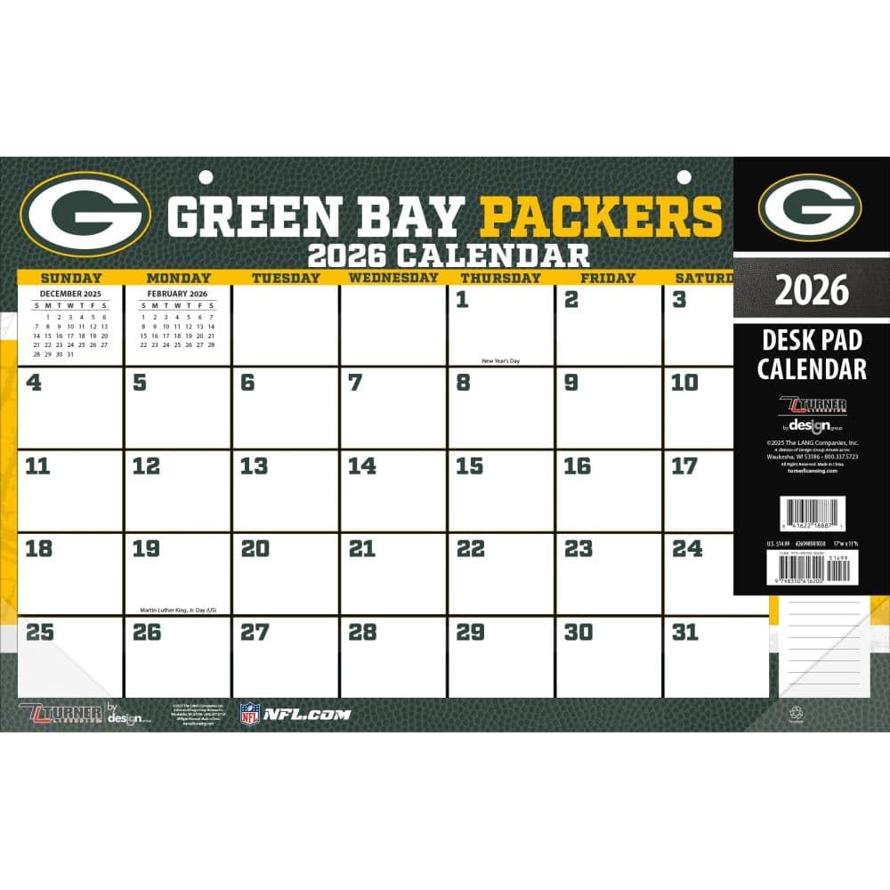 TURNER SPORTS Green Bay Packers 2026 17x11 Desk Calendar (26998901038)