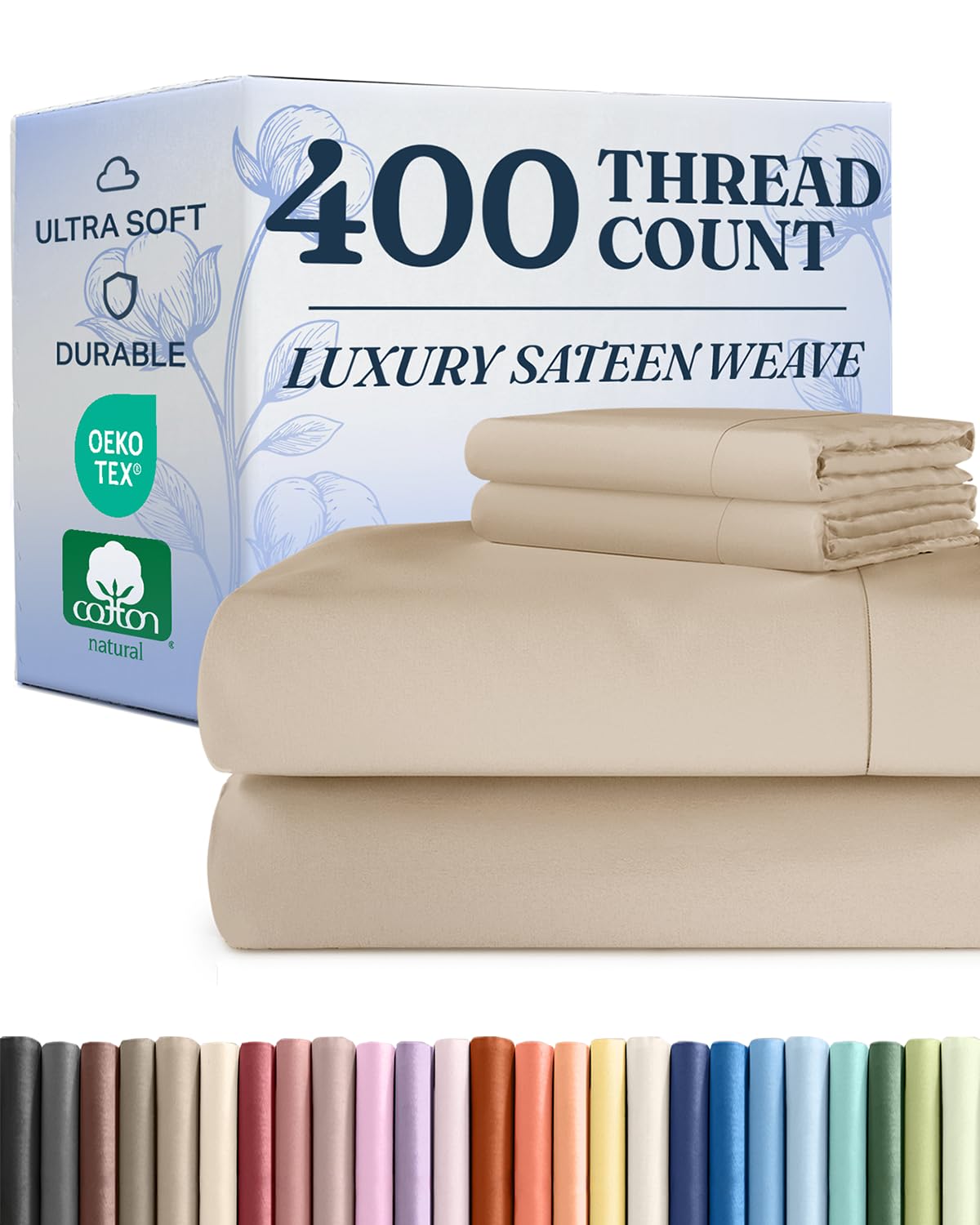 full sheet set - 100% cotton sheets - 4 piece full size cotton bed set with deep pockets up to 16 inches - ultra soft, breathable & cooling - comfy, fade & stain resistant - machine washable - cream
