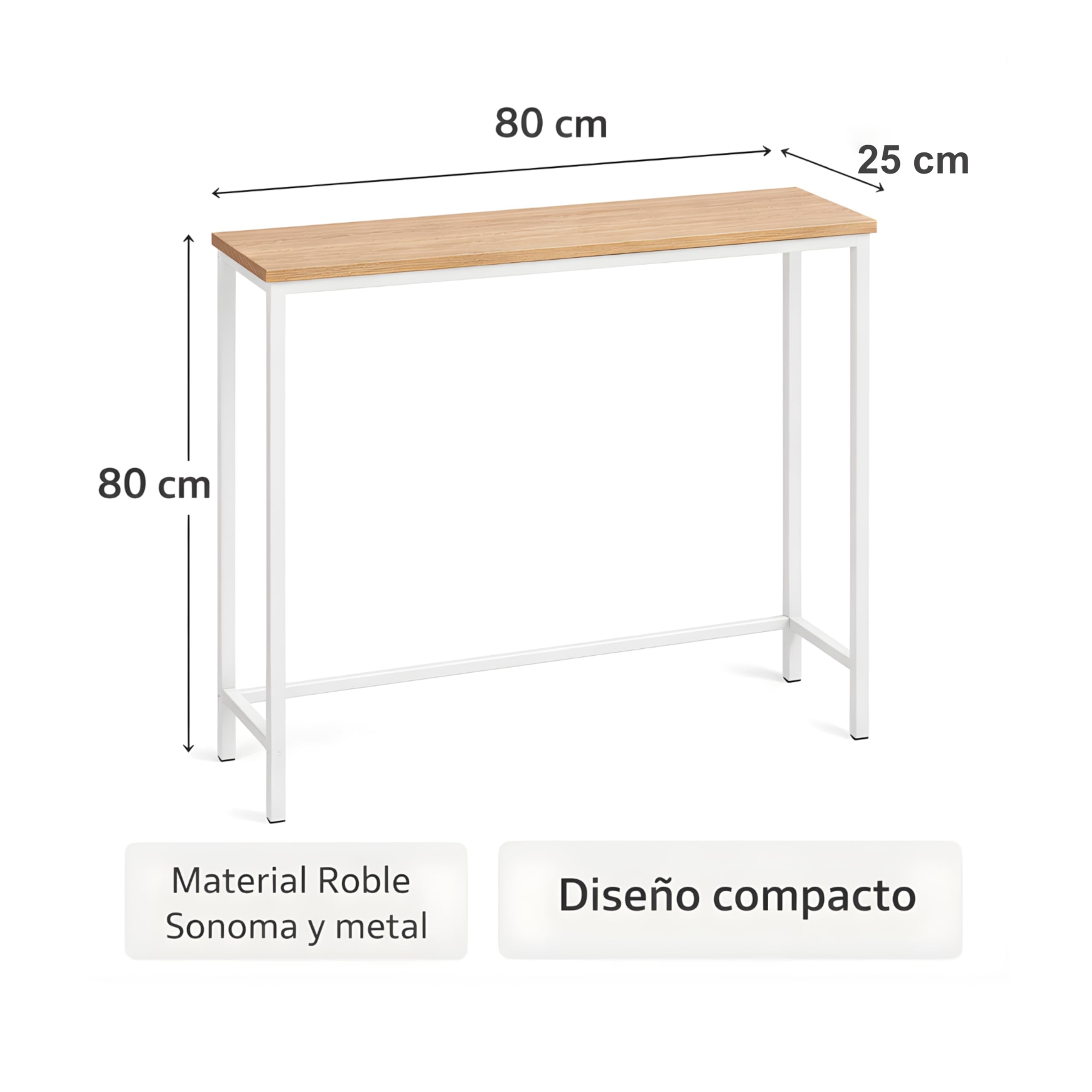 Mueble Entrada, Ideal para Recibidores de Entrada, Mueble Recibidor con diseño Moderno, Color Blanco con Roble Sonoma, 80 x 25 x 80 cm. EON