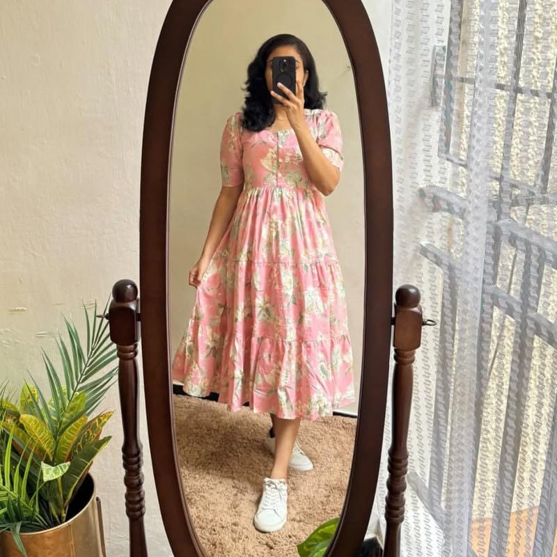Image of Floral Midi Dress for Women - Summer Boho Dress, Lightweight & Breathable, Elegant Floral Print, Casual & Vacation Outfit, Comfortable Flowy Dress for Women