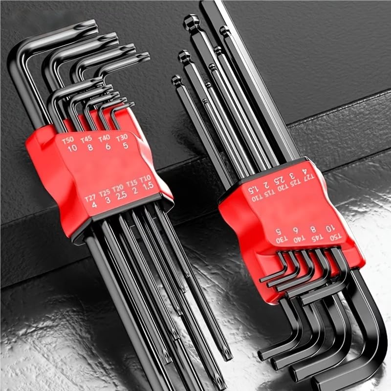 1 Pezzo Set di Chiavi Esagonali a Braccio Extra-Lungo con Estremità a Sfera e Torx - Impugnatura Comfort, Metallo Durevole per Riparazione Biciclette e Progetti Fai-da-Te, Set di Bussole Esagonali - 1