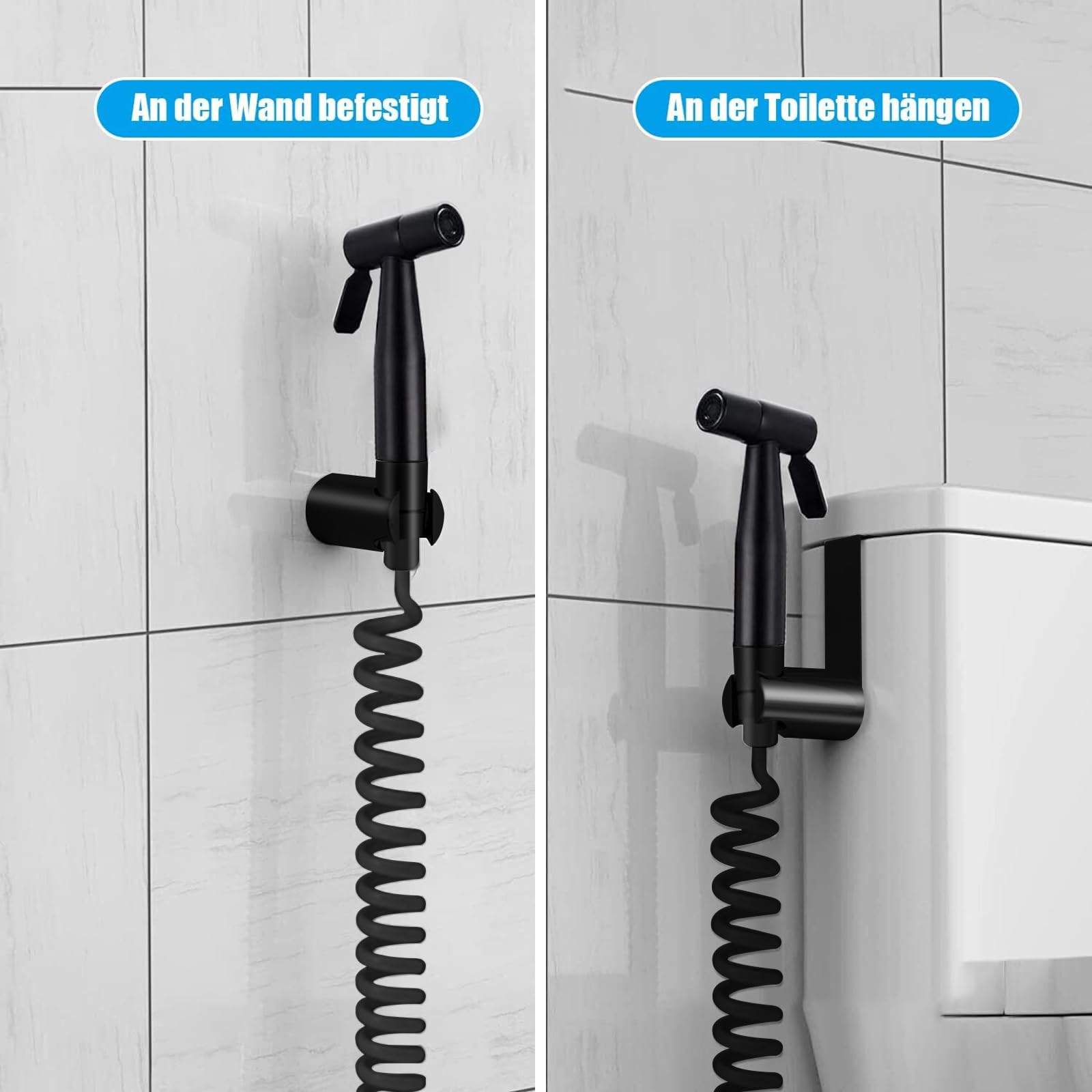 Cabezal de Ducha o Bidet Pulverizador, Ducha WC, Grifo de Bidet con Manguera 2m, Kit de Rociador de Mano para Inodoro Kit de Rociador de Bidet de Acero Inoxidable, para Higiene Diaria (Negro)