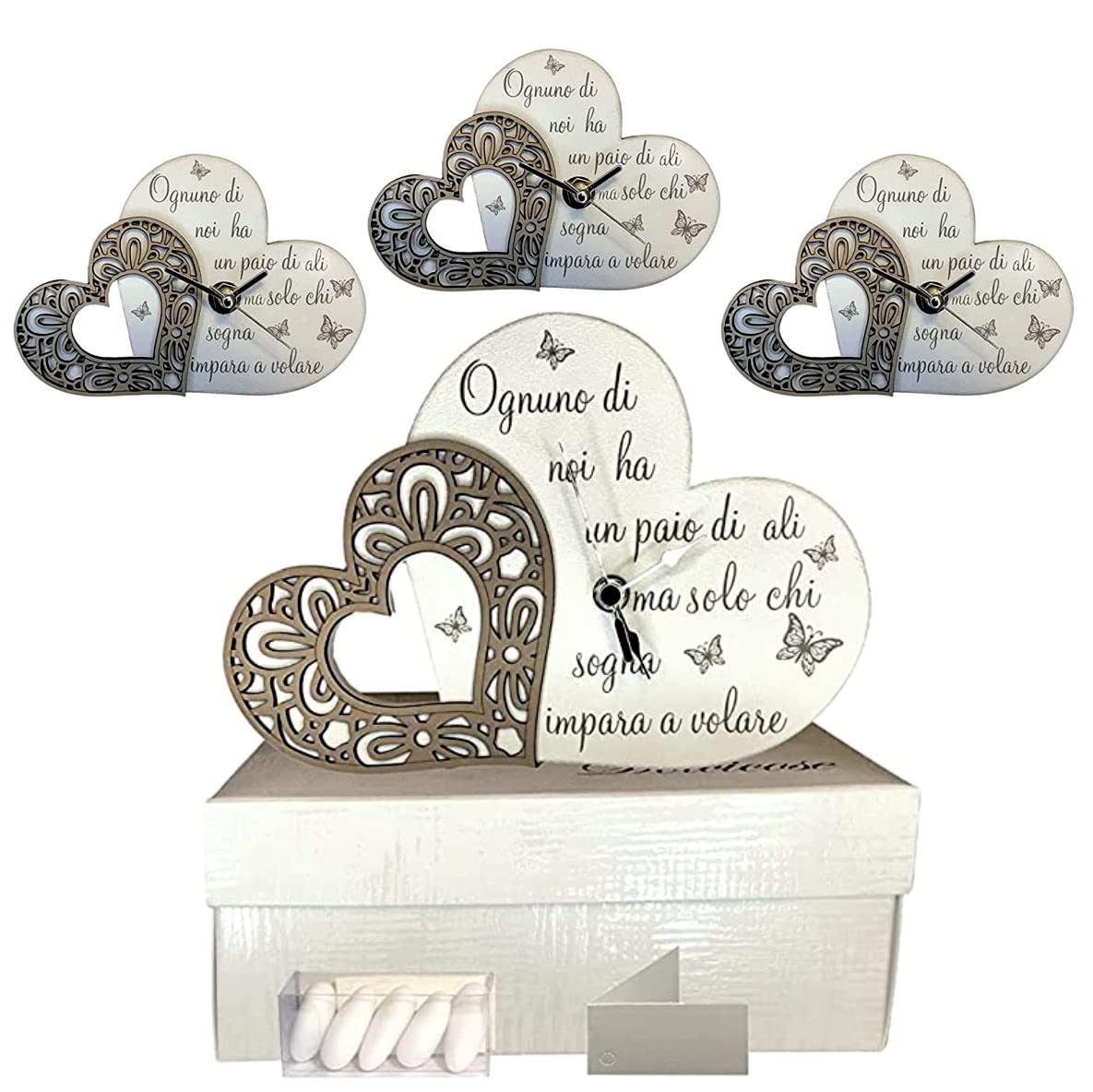 Ametista Regali Bomboniere 4 pezzi Orologio 15x10,5cm per Ogni cerimonia complete di Scatole, Nastri, Bigliettini personalizzati e Confetti