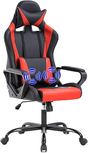 Miniatura 8 de Silla de oficina para videojuegos con brazos y apoyo lumbar, reposacabezas con respaldo alto, de piel sintética, silla de escritorio ergonómica,