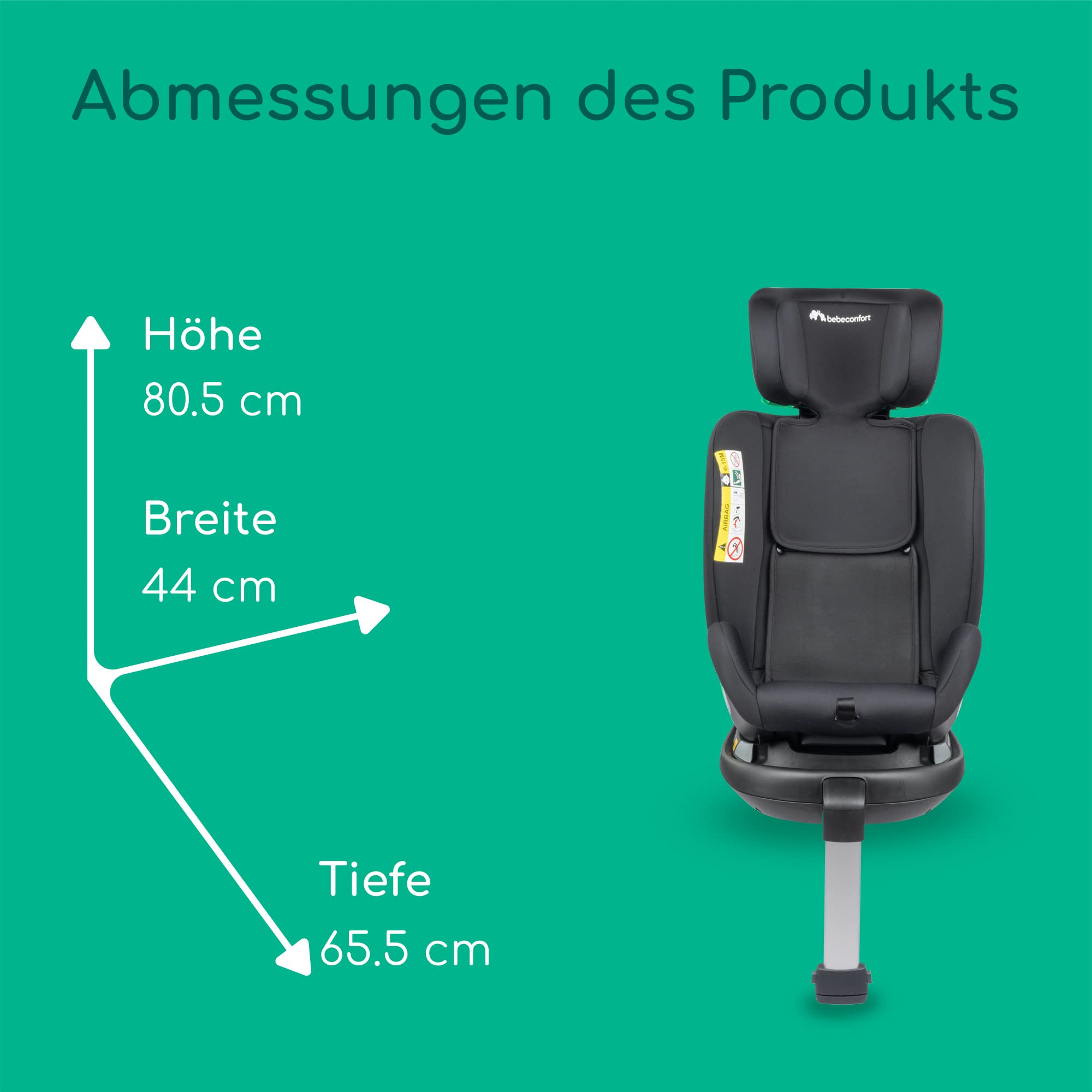 Bebeconfort EvolveFix Plus i-Size, Autositz 360 Drehbar, 0–12 Jahre, 40–150 cm, ISOFIX Kindersitz Drehbar, 10 Kopfstützenpositionen, 4 Liegepositionen, Seitenaufprallschutz, Funktionsgewebe,Black Mist