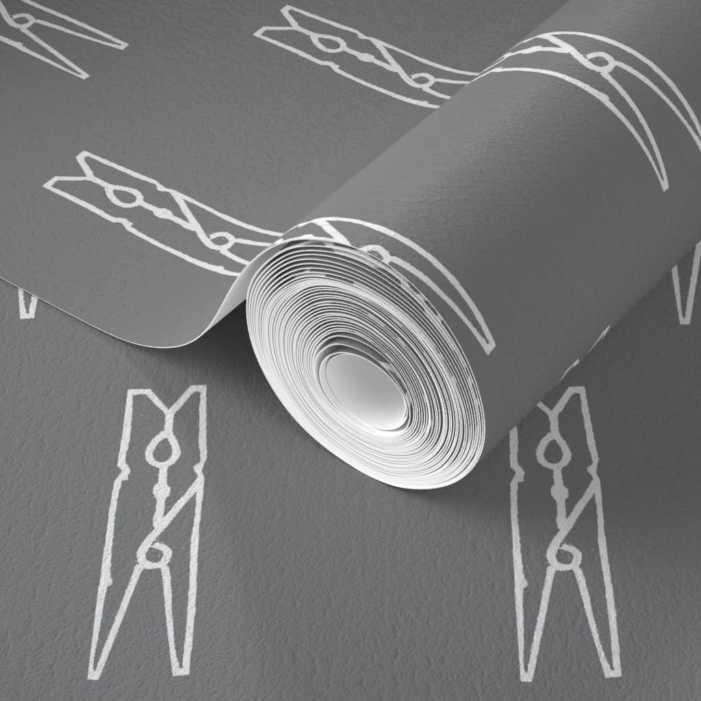 Spoonflower Commercial Grade Wallpaper 27ft x 2ft - Slate Gray Laundry Sketch Bold Modern Graphic Novelty Simple White Traditional Wallpaper