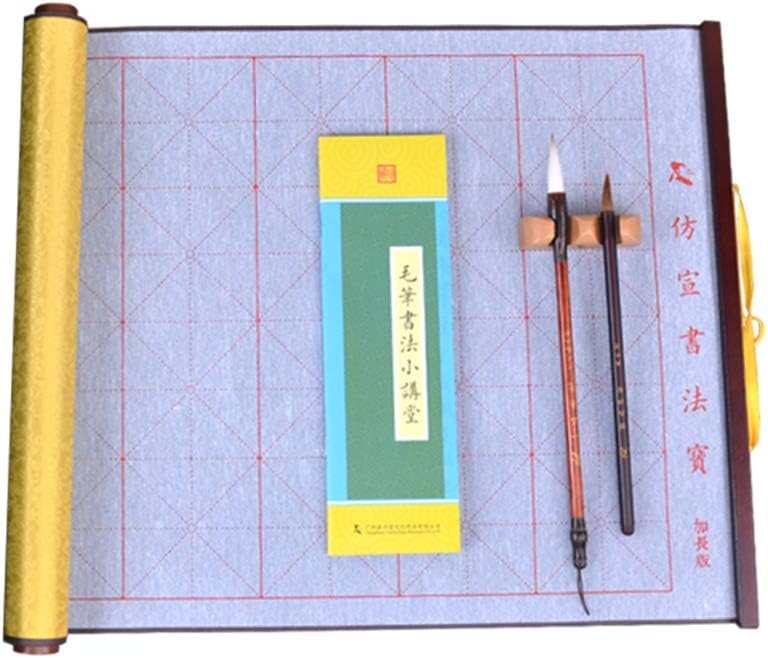 No Ink Needed Eco-friendly Chinese Calligraphy Embroidery Magic Scroll Set with 2 Calligraphy Brushes for Learner 38cmx110cm