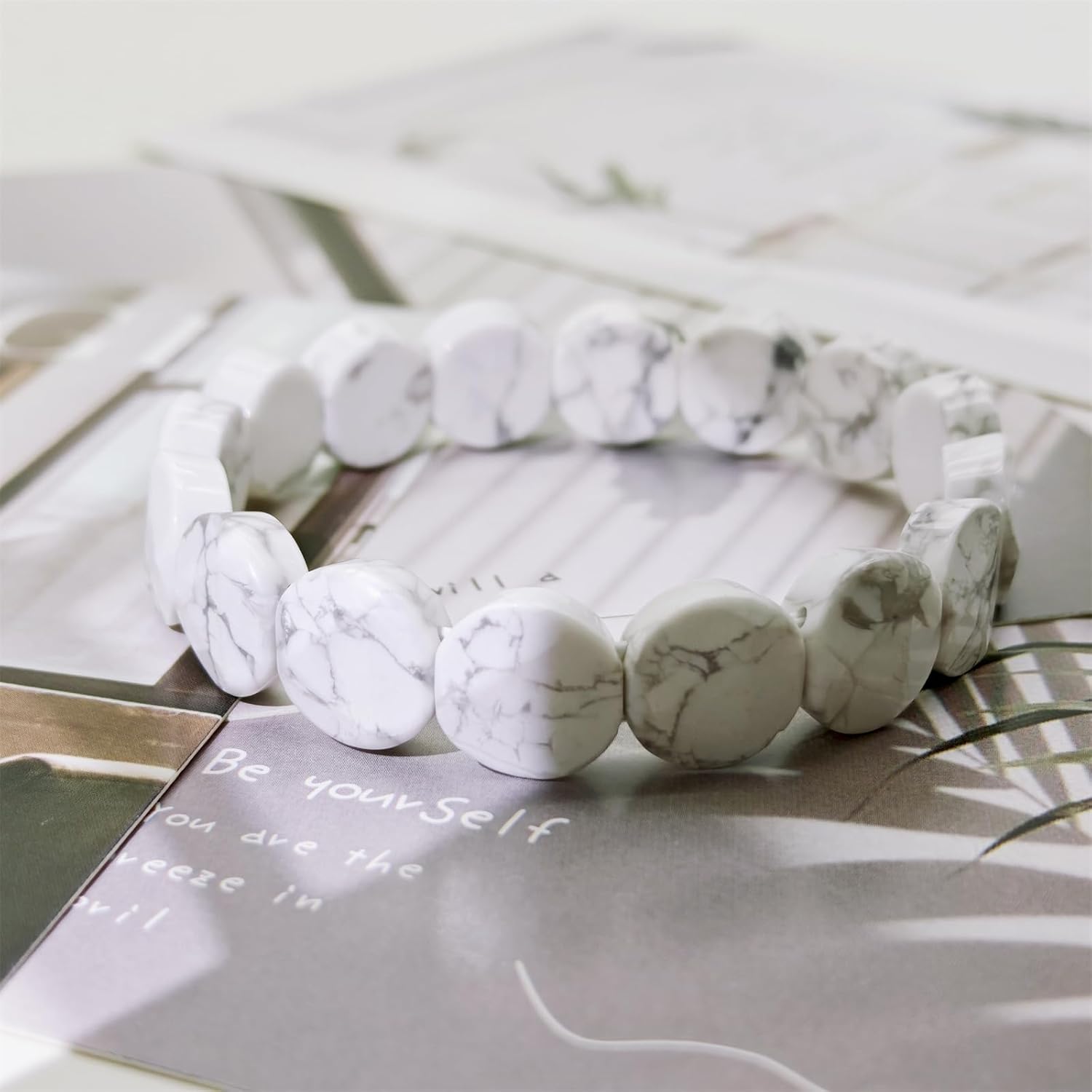 White Turquoise Bracelet Natural Crystal Stretch Bracelet Women Men Christmas Birthday Gift Energy Healing Bring Happiness Luck Wealth - Image 5