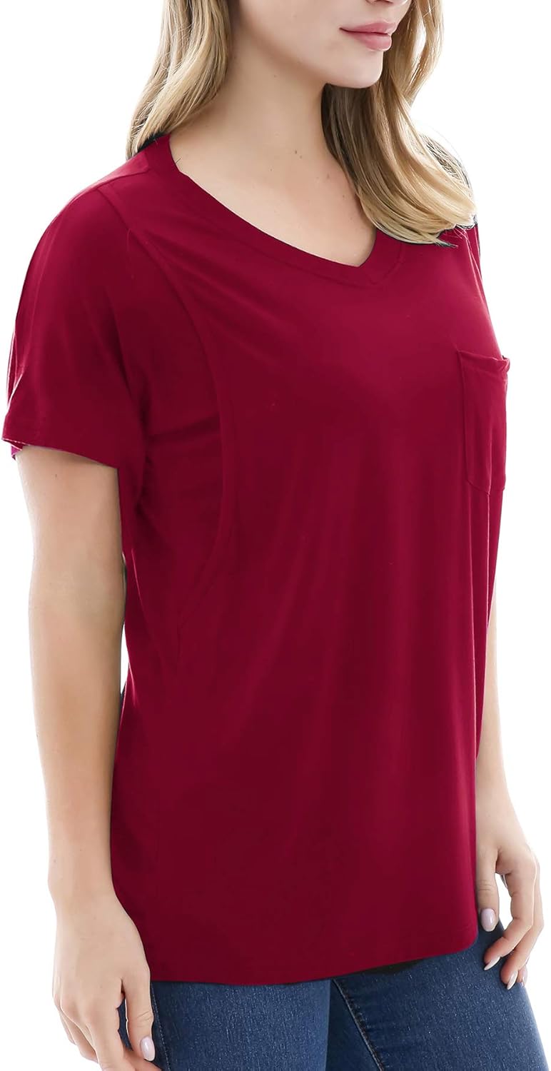 Smallshow Women's V Neck Nursing Tops Shirts Casual Pocket Breastfeeding Clothes at  Women’s Clothing store
