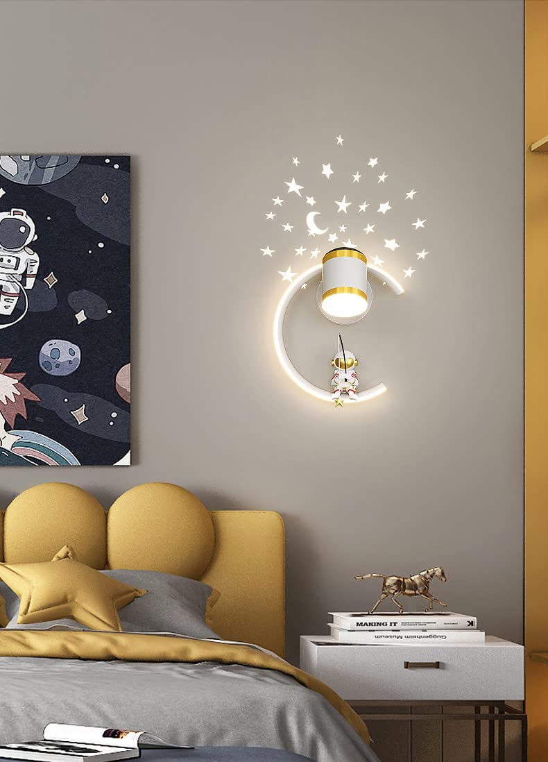 Lampa ścienna z reflektorem LED 12 W Lampki nocne Możliwość ściemniania Nowoczesna lampa ścienna do wnętrz Przestrzeń Astronauta Ściana Sypialnia Dziecięca Nocna Sypialnia Chłopiec Dziewczynka Salon