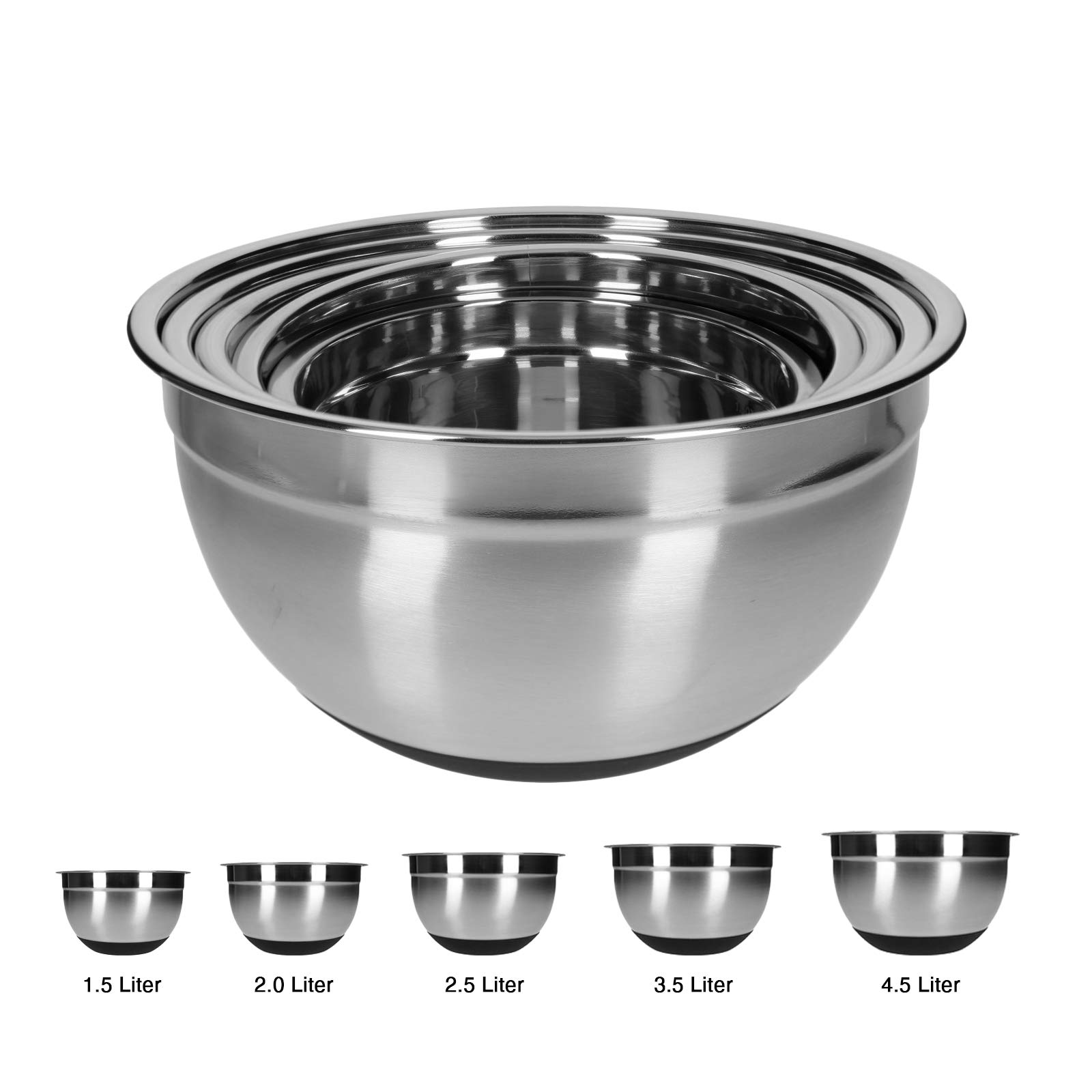 Set 5 Ciotole In Acciaio Inox Con Coperchi - 1.5L To 4.5L, Multifunzione