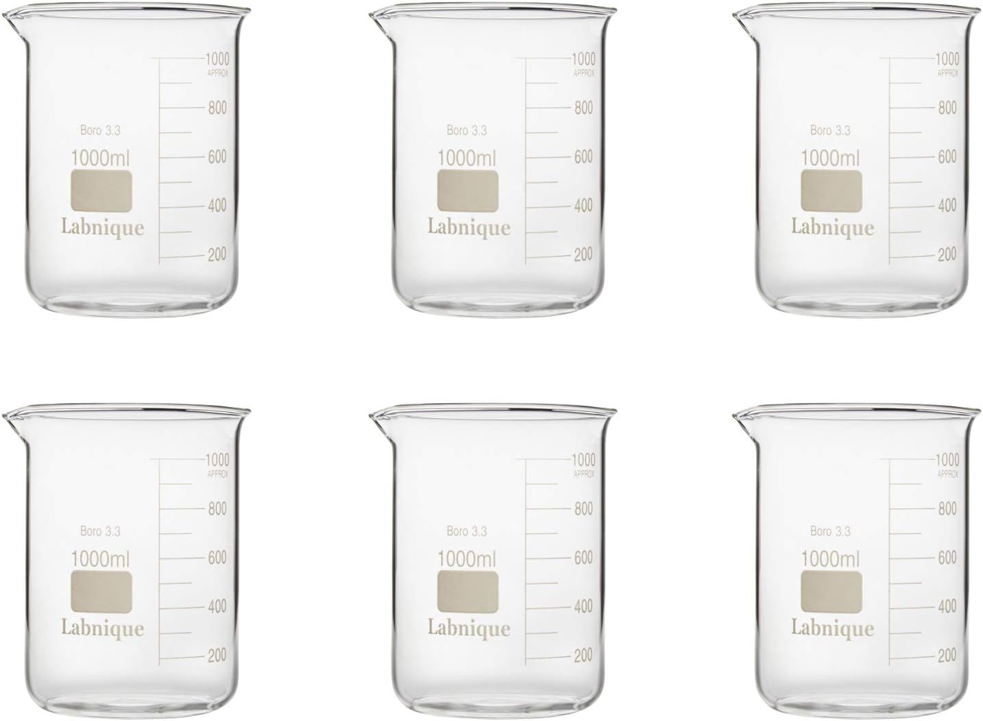 Labnique Borosilicate 3.3 Glass Griffin Beaker, Low Form with Printed Graduat...
