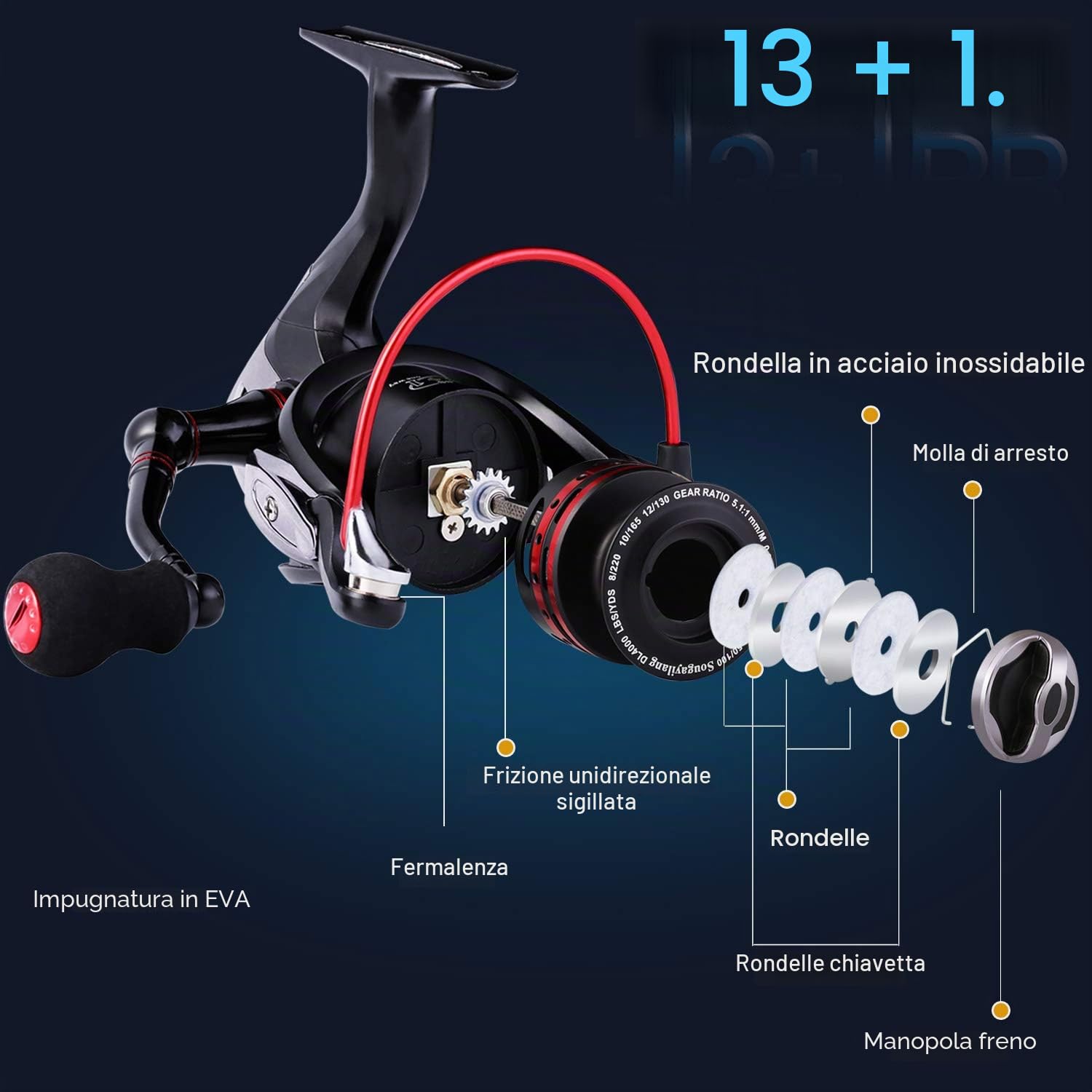 Sougayilang Mulinelli da pesca potenti 13+1BB mulinelli da spinning ultra lisci per acqua salata o d'acqua dolce