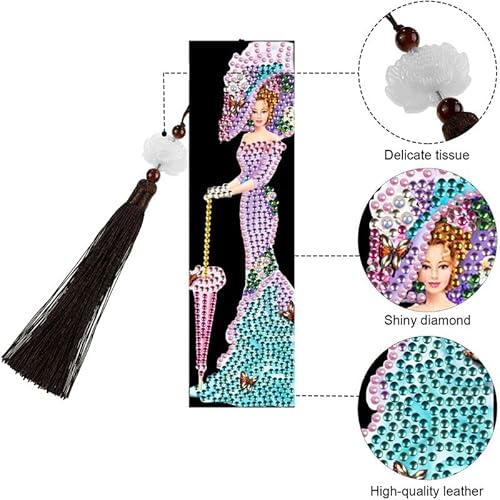 2 Pieces Diamond Painting Bookmark Kits Leather Tassel Bookmark Art Craft 5D Partial Drill Arts Crafts Rhinestones Set For Kids Adults Beginner Bottle Sexy Woman #TOP3