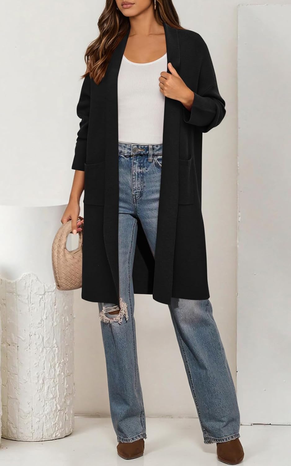 PRETTYGARDEN Long Sleeve Lapel Open Front Cardigan Sweaters for Women Trendy 2026 Oversized Spring Sweater Long Ladies Coats - Image 2