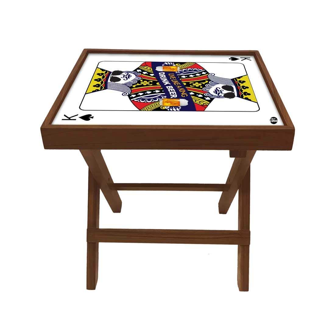 Nutcase Designer Teak Wood Side Table Folding Wooden Bedside Coffee Outdoor Picnic Table - Playing Cards King-picture-11