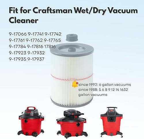 Miniatura 3 de Nispira 9-17816 17816 Filtro HEPA de repuesto con rayas rojas para aspiradora Craftsman Craftsman Shop Vac húmedoseco 568121632 galones más grande,