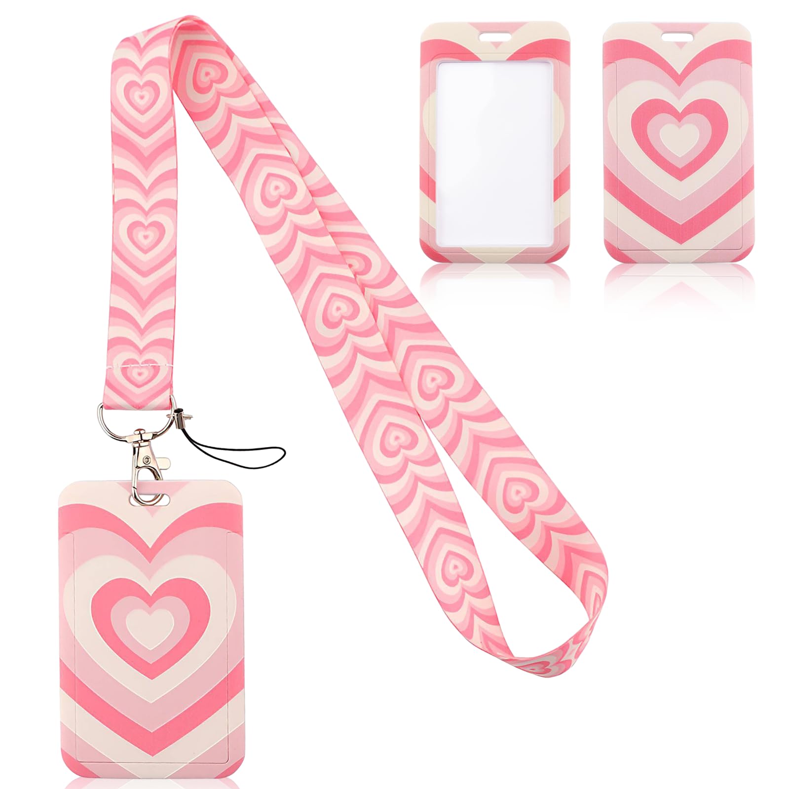 Pink ID Card Holder with Hard Plastic, Cute Neck Lanyard for ID Badges, Aesthetic Nurse Keychain, Teacher Students Kids