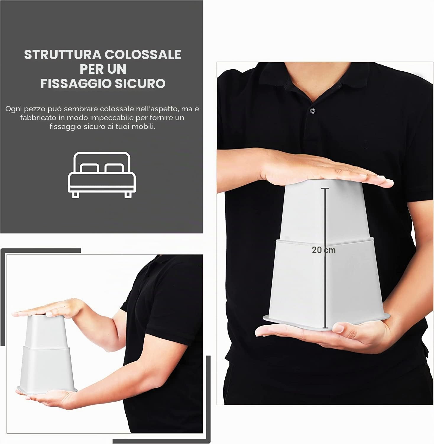 Utopia Bedding Alzata Regolabile Premio - 8 Pezzi (4 Alti e 4 Corti) - Alzata Resistente con Forte Risparmio di Spazio - Alzata Letto, Alzata Tavolo, Alzata Sedia o Divano - (8 a 20 cm) (Bianco)