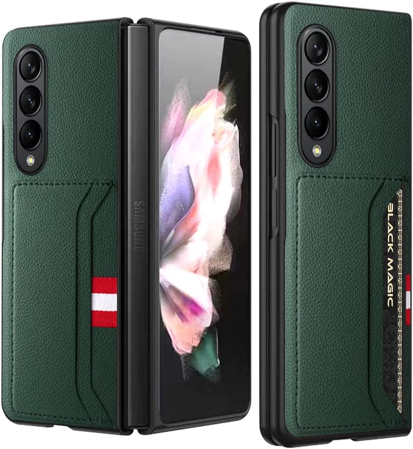 SHIEID Z Fold 4 Case Wallet, Galaxy Z Fold 4 Case with Leather Wallet Card Holder Lychee Pattern Phone Case Compatible with Galaxy Z Fold 4 5G, Green