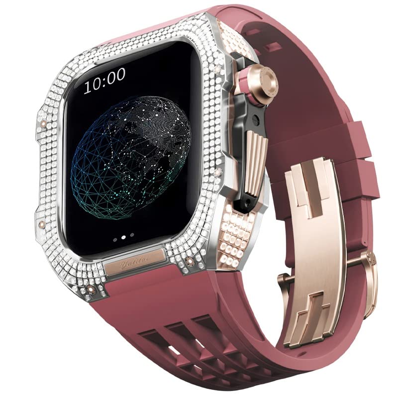 Boîtier titane Apple Watch 6 5 4 SE 44 mm et bracelet Viton rouge foncé